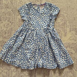 Mini Boden Blue and Cream Heart Print Dress